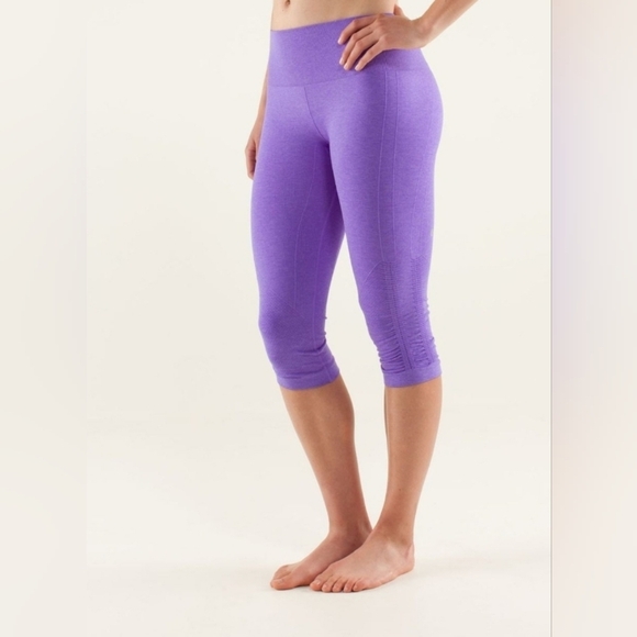 Lululemon Flow Crop ll Purple Heathered Legging Ruched Cinched Sides Seamless - Picture 2 of 14